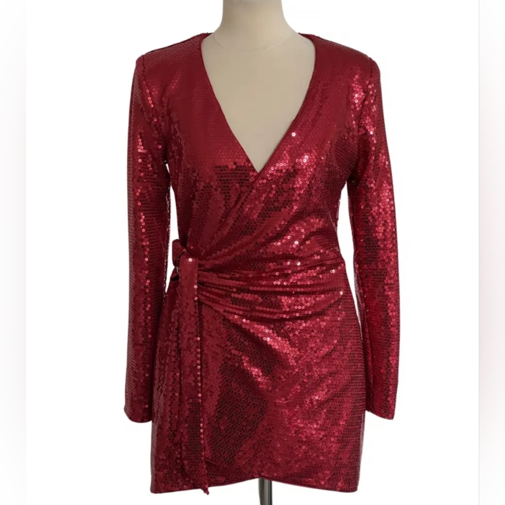Lovers & Friends red sequined wrap around dress size small